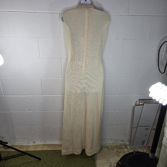 Vtg 70s High Neck Cream Ivory Knit Long Maxi Dress - Picture 9 of 9